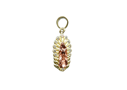 Two Tone Plated CZ Studded Virgin Mary Pendant